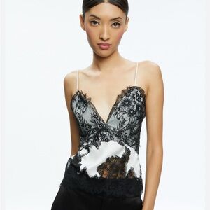 Alice and Olivia Katja Cutaway Lace Slip Top